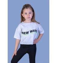 Toontoy Kız Çocuk New Wave Baskılı Taş İşlemeli Tişört ( Gri-Melanj)