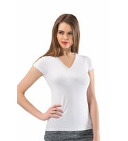 Anıt Bayan Likralı V Yaka Kısa Kollu Fanila Atlet Body 2840 (Beyaz)