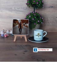 Komando Fotoğraflı Dekoratif Taş, Ahşap Altlıklı Türk Kahvesi Fincanı Hediye (Model 7)