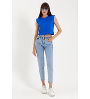 Kadın Regular Fit Crop Tişort SPR22TSK128 (Saks)