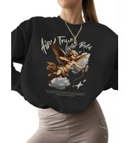 bisiklet yaka unisex kalın Doğruyu hedefle, cesurca sev Baskılı Sweatshirt kadın Bej 3 iplik (Siyah)