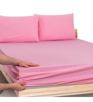 Lastikli Çarşaf Takımı Pamuklu Dokuma Kumaş Fitted Yastık Kılıflı (Pembe)