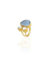 Kadir Jewellery 22 Ayar Altın Kaplama Kadın Zirkon Taşlı Yüzük-El İşçiliği Ve Özel Tasarım (Gece Mavisi)