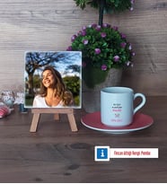 Doğum Günü Hediyesi Fotoğraflı Dekoratif Taş, Ahşap Altlıklı Türk Kahvesi Fincanı Hediye (Model 6)