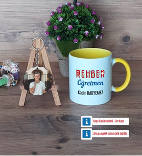Rehber Öğretmen Kupa Bardak Beyaz ve Fotoğraflı Ahşap Anahtarlık Hediye (Model 7)