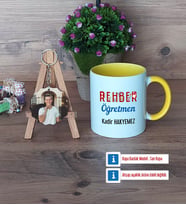Rehber Öğretmen Kupa Bardak Beyaz ve Fotoğraflı Ahşap Anahtarlık Hediye (Model 7)