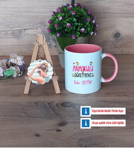 Anaokulu Öğretmeni Kupa Bardak Beyaz ve Fotoğraflı Ahşap Anahtarlık Hediye Öğretmenler Günü Hediyesi (Model 6)