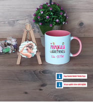 Anaokulu Öğretmeni Kupa Bardak Beyaz ve Fotoğraflı Ahşap Anahtarlık Hediye Öğretmenler Günü Hediyesi (Model 6)