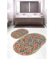 Dijital Baskılı Kaymaz Taban Yıkanabilir Oval 2'li Klozet Takımı Banyo Paspası NOKZ-HT-645 (Çok Renkli)