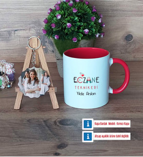 Eczane Teknikeri Kupa Bardak Beyaz ve Fotoğraflı Ahşap Anahtarlık Hediye (Model 2)