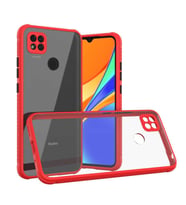 Xiaomi Redmi 9C Kılıf Kenar Renkli Sararmaz Şeffaf Kapak (Kırmızı)