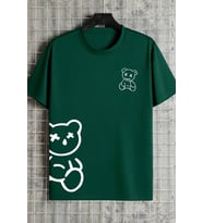 Unisex Draw Bear Baskılı Tasarım Tshirt (Yeşil)