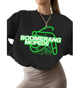 Bej erkek kadın Bumerang mopedler Baskılı Sweatshirt bisiklet yaka unisex 3 iplik şardonlu (Siyah)