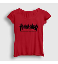 Presmono Kadın Sarı Logo V6 Thrasher T-Shirt 279650tt (Kırmızı)