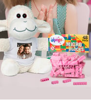 Kişiye Özel Peluş Kuzu Ve Renkli Micro Blocks Lego (Pembe)