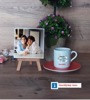 Anneler Günü Hediyesi Fotoğraflı Dekoratif Taş, Ahşap Altlıklı Türk Kahvesi Fincanı Hediye (Model 8)
