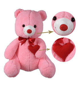 Sevgiliye Özel HEDİYE- 80 cm Kalp Tutan, Oturan Sevimli Peluş Ayı (Pembe)