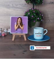 Odyometrist Fotoğraflı Dekoratif Taş, Ahşap Altlıklı Türk Kahvesi Fincanı Hediye (Model 5)