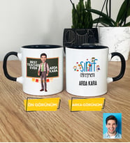 Kişiye Özel Karikatürlü Sınıf Öğretmeni Hediye Kupa Bardak Erkek Sınıf Öğretmenine Öğretmenler Günü Hediyesi (Siyah)