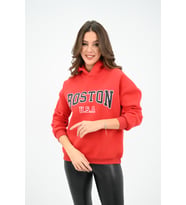 Kadın Kapüşonlu Baskılı Sweatshirt 1627-25 (Kırmızı)