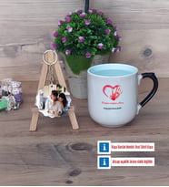 Anneye Hediye Kupa Bardak Beyaz ve Fotoğraflı Ahşap Anahtarlık Hediye (Model 10)