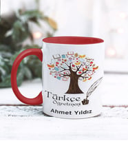 Türkçe Öğretmeni Tasarımlı Kişiye Özel Kupa Bardak (Kırmızı)