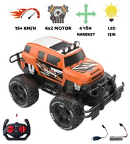 Uzaktan Kumandalı Şarjlı Offroad Rock Crawler Işıklı Araba 4x2 Motor 15 Km/H Hız Yapan Oyuncak Büyük Jeep (Turuncu)