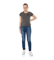 Toontoy  Kız Çocuk T-Shirt Kalp Nakışlı (Antrasit Melanj)