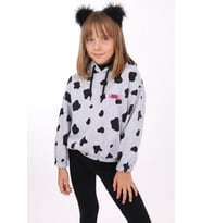 Toontoy Kız Çocuk Komple İnek Baskılı Sweatshirt ( Gri-Melanj)