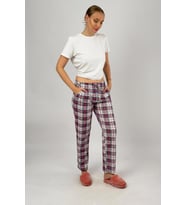 Kadın Cepli Pamuklu Lastikli Bel Kurdeleli Desenli Pijama Altı (Fuşya)