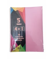 4+1 defter Plastik Kapak Spralli A4 4 kare 1 çizgili 125 Yaprak (Pembe)
