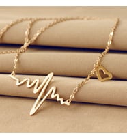 Kalp Ritim Model Kolye Altın Gümüş Renk, Ahşap Kutu İçerisinde (Gold)