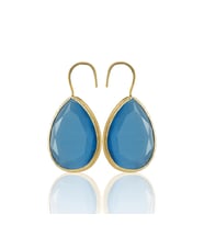 Kadir Jewellery 22 Ayar Altın Kaplama Damla Taşlı Küpe -El İşçiliği Ve Hipoalerjenik Küpe (Koyu Mavi)
