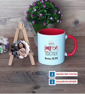 Drama Öğretmeni Kupa Bardak Beyaz ve Fotoğraflı Ahşap Anahtarlık Hediye Öğretmenler Günü Hediyesi (Model 2)