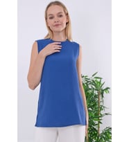 Kadın Dokusu Yumuşak Ayrobin Kumaş Sıfır Kol Tesettür Içlik Tshirt 10247 (İndigo)