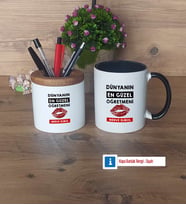 Kadın Öğretmene Hediye Kalemlik, Kupa Bardak T Kişiye Özel Hediye (Model 12)
