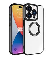 Apple iPhone 15 Pro Max Kılıf Logo Yeri Açık Kamera Lens Korumalı Renkli Kenarlı Şeffaf Silikon (Siyah)