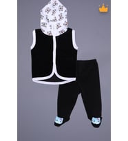 Babyhola Kadife Yelek Patikli Pantolon Unisex Bebek 2'li Set Siyah (Mavi)
