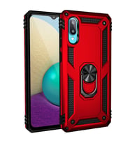 Samsung Galaxy A02 Uyumlu Kılıf Standlı Manyetik Yüzüklü Military Magnetic Ring Polycarbonate and TPU Case (Kırmızı)