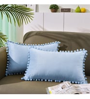 Alkanhomes 2 Adet Ponponlu Dekoratif Kırlent Kılıfı (Turkuaz)