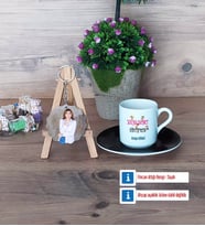 Sosyal Bilgiler Öğretmeni Türk Kahvesi Fincanı Ahşap Altlıklı ve Fotoğraflı Ahşap Anahtarlık Hediye (Model 7)