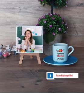 İspanyolca Öğretmeni Fotoğraflı Dekoratif Taş, Ahşap Altlıklı Türk Kahvesi Fincanı HediyeÖğretmenler Günü Hediyesi (Model 5)