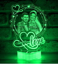 Sevgiliye Love Yazılı Hediye, Kişiye Özel Resimli 3D Lamba (Yeşil)