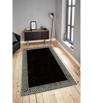 Dijital Baskılı Yıkanabilir Kaymaz Modern Renkli Salon Halısı Mutfak Halısı Yolluk ND-HY-1288 (Siyah)
