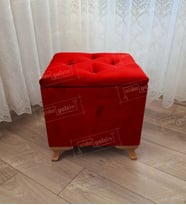 Lüks Sandıklı Tabure Puf 45 x 45 cm Ceviz Ayak (Kırmızı)