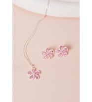 Elika Silver 925 Ayar Gümüş Kamelya Çiçeği Model Kolye ve Küpe Takım (Pembe)