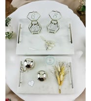 Gümüş Mermer Söz Tepsisi ve Damat Kahve Fincan Tepsisi (Kırmızı)