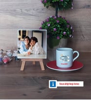 Anneler Günü Hediyesi Fotoğraflı Dekoratif Taş, Ahşap Altlıklı Türk Kahvesi Fincanı Hediye (Model 3)
