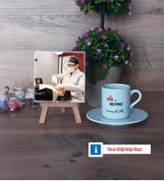 Diş Hekimi Fotoğraflı Dekoratif Taş, Ahşap Altlıklı Türk Kahvesi Fincanı HediyeDiş Hekimine Diş Hekimleri Günü Hediyesi (Model 2)