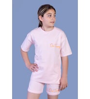 Toontoy Kız Çocuk Baskılı Taş İşlemeli Şortlu Takım (Pudra)